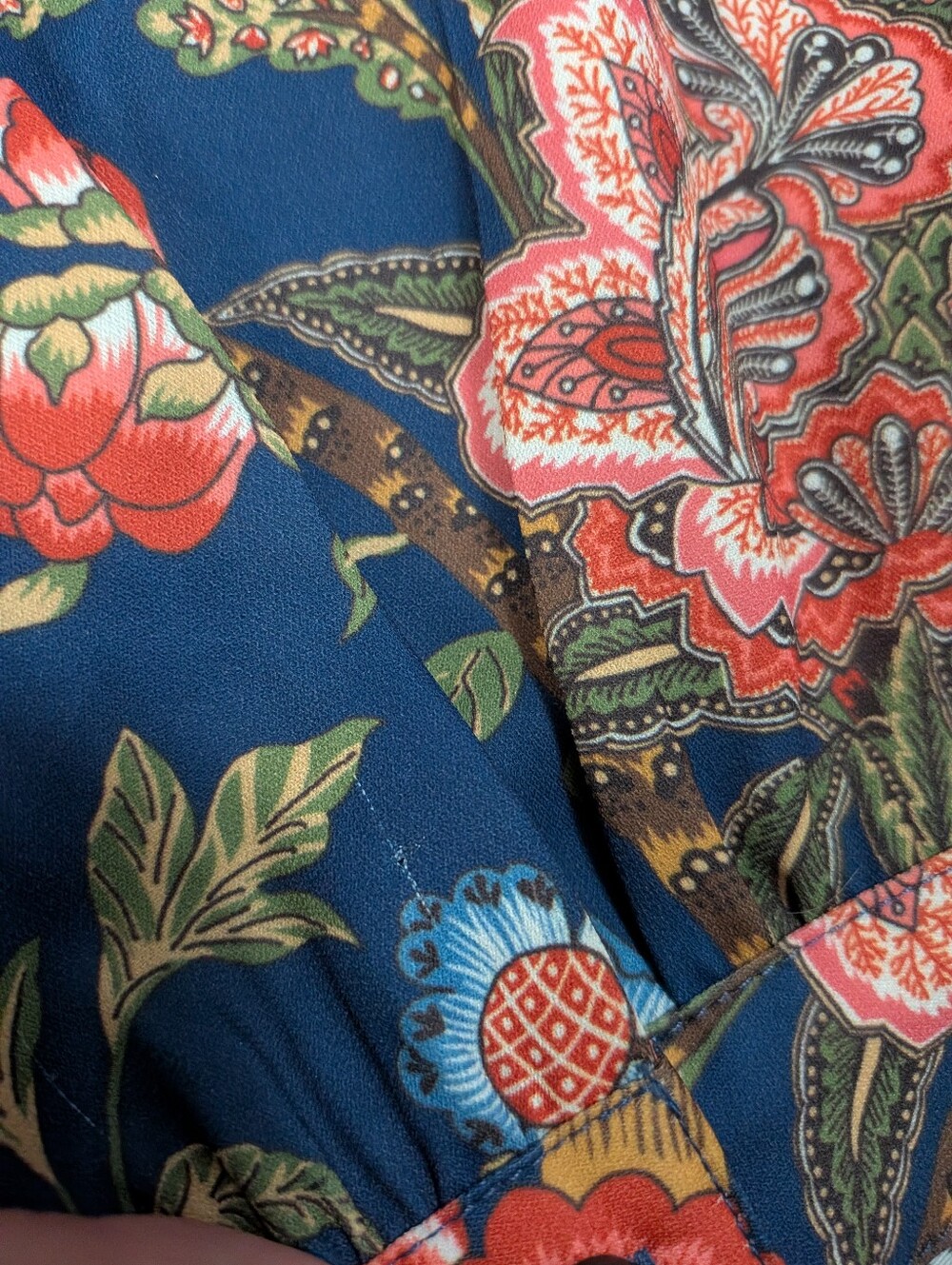 J. McLaughlin Cerina Navy Floral Baroque Bloom Tie-Waist Midi Dress Pockets L - Picture 8 of 8